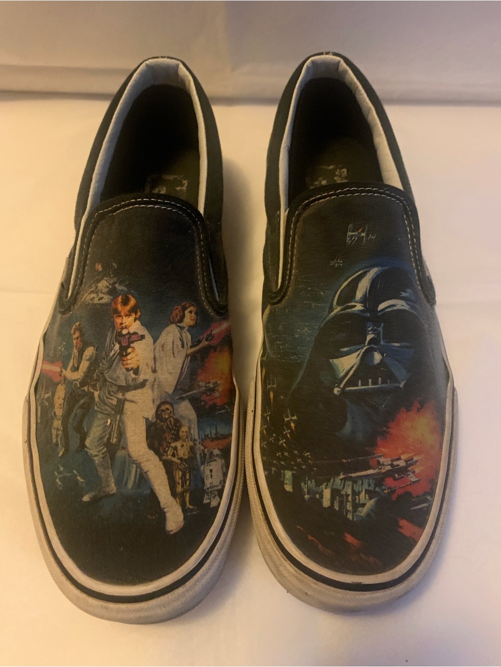 Vans Black Star Wars Slip-On Shoes with Multicolor Graphic